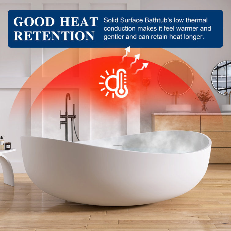 New England Home Goods Vinson 71" Freestanding Tub in White - Stone Resin Solid Surface