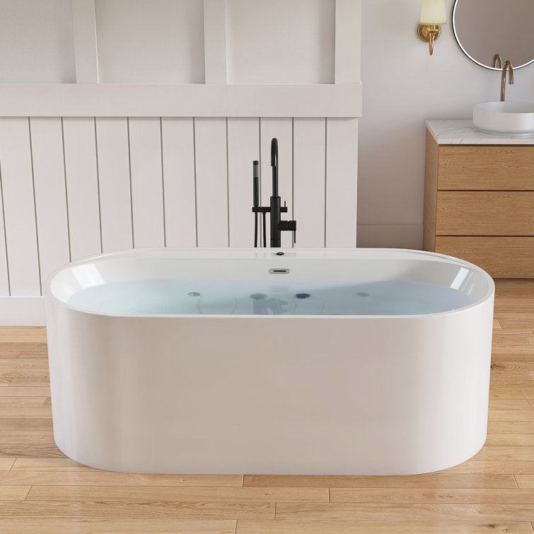 New England Home Goods Hanauma 67" Freestanding Tub in White - Stone Resin Solid Surface