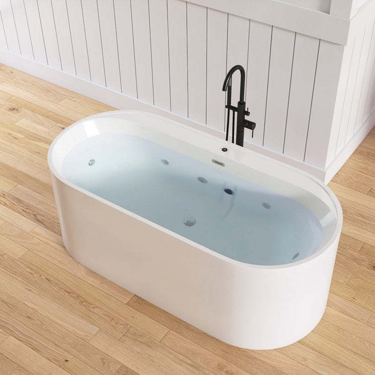 New England Home Goods Hanauma 67" Freestanding Tub in White - Stone Resin Solid Surface
