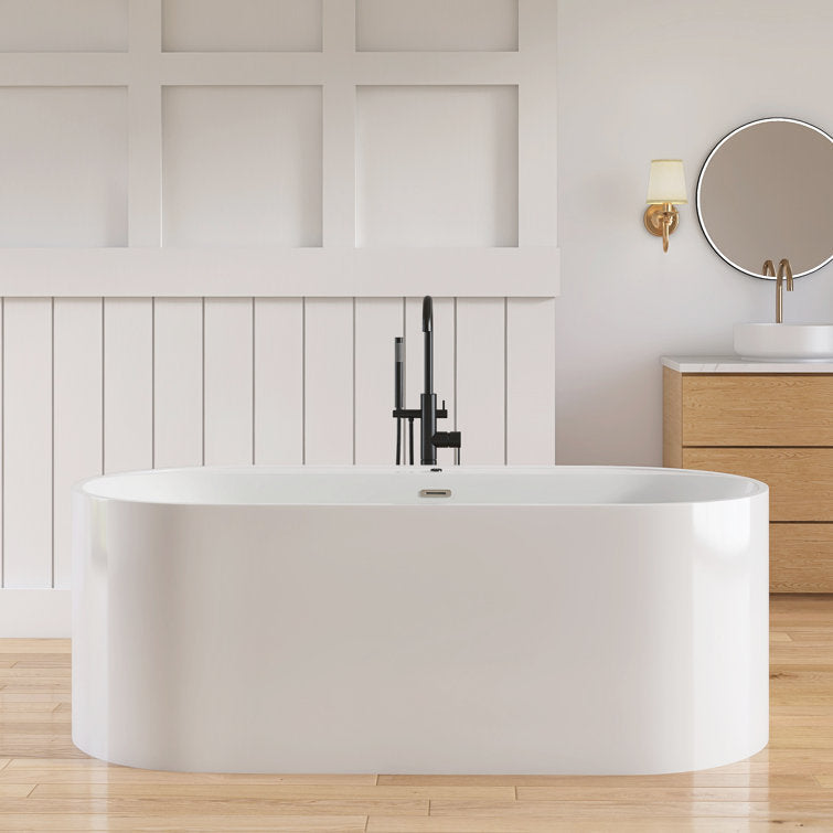 New England Home Goods Hanauma 67" Freestanding Tub in White - Stone Resin Solid Surface