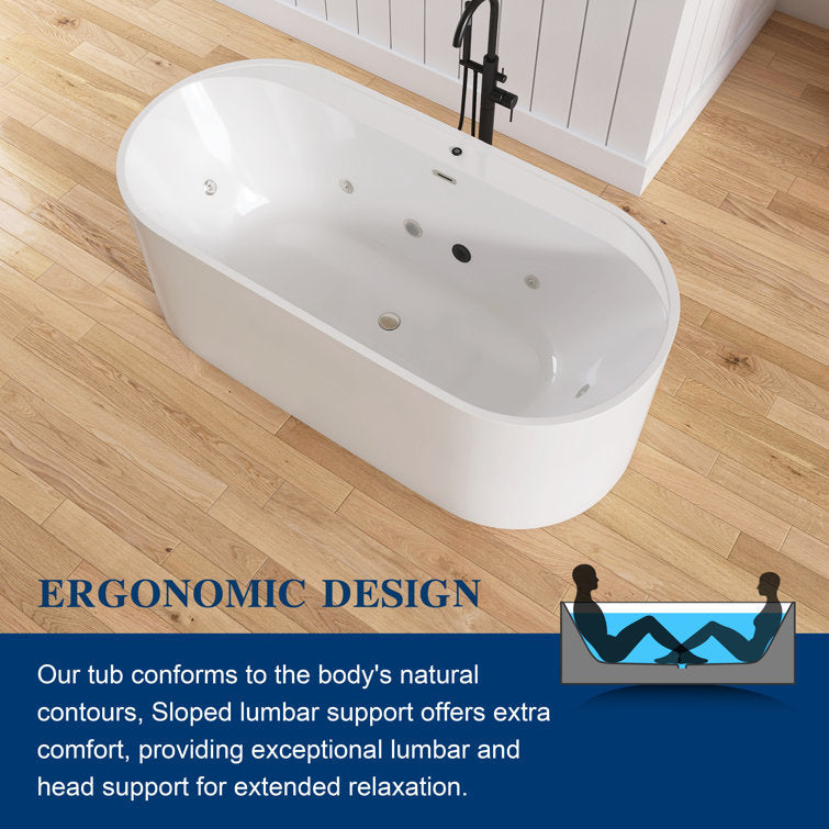 New England Home Goods Hanauma 67" Freestanding Tub in White - Stone Resin Solid Surface