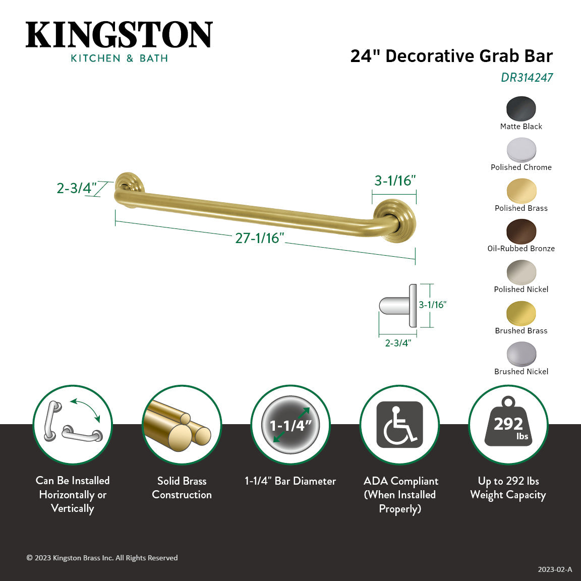 Restoration Thrive In Place DR314247 24-Inch X 1-1/4 Inch O.D Grab Bar, Brushed Brass