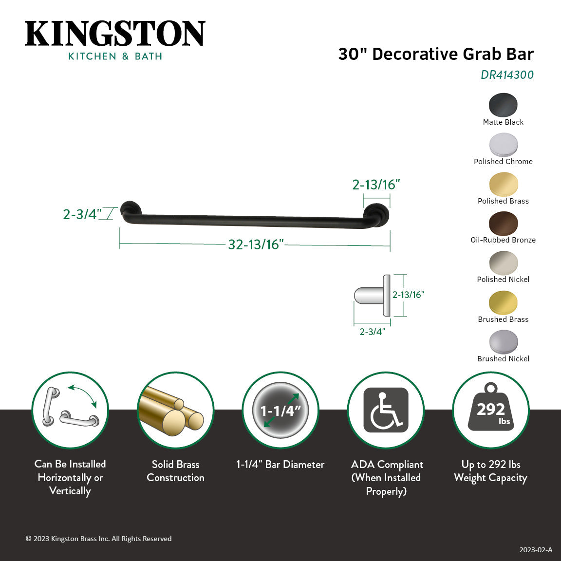 Manhattan Thrive In Place DR414302 30-Inch x 1-1/4 Inch O.D Grab Bar, Polished Brass