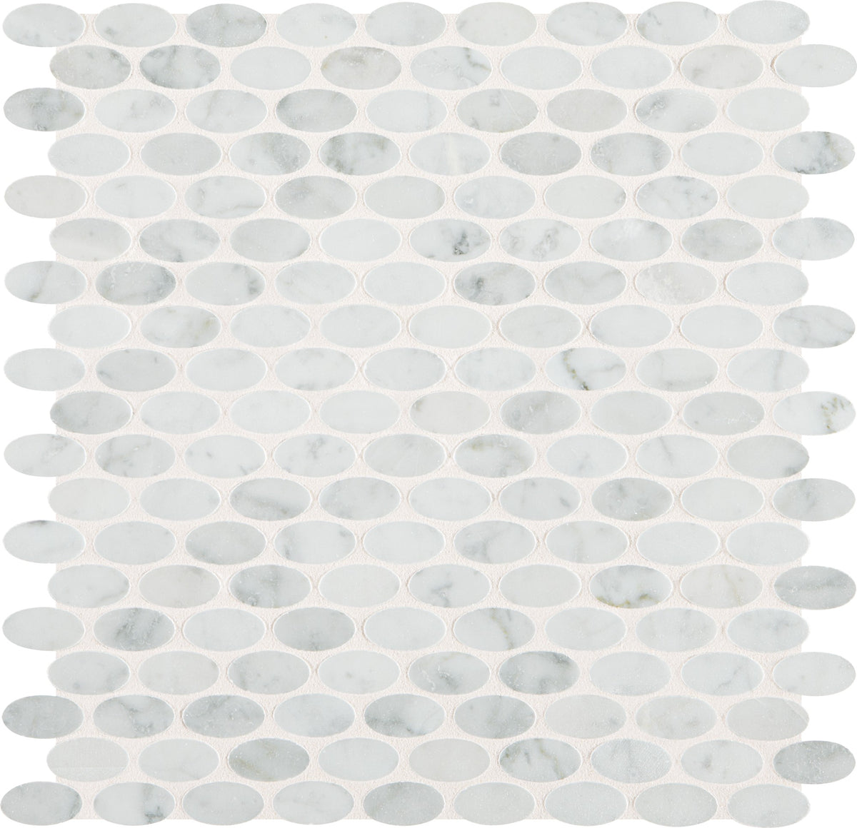 Daltile Marble Carrara White Oval 1 1/2x3/4 Straight Edge Polished Mosaic Natural Stone Tile