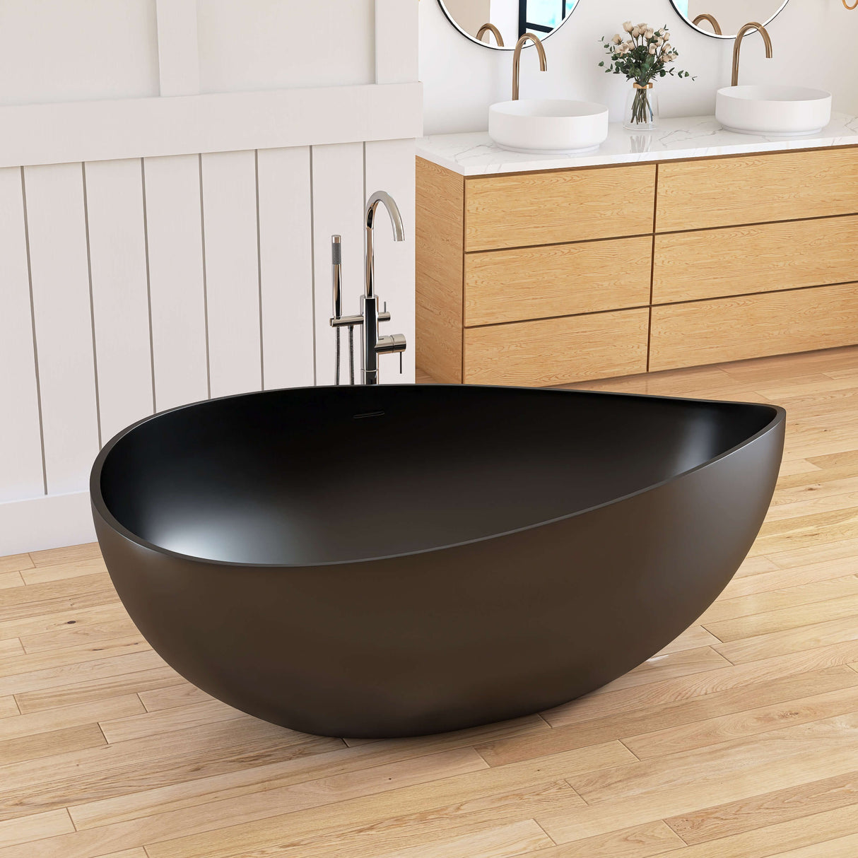 New England Home Goods Phuket 63" Freestanding Tub in Black - Stone Resin Solid Surface
