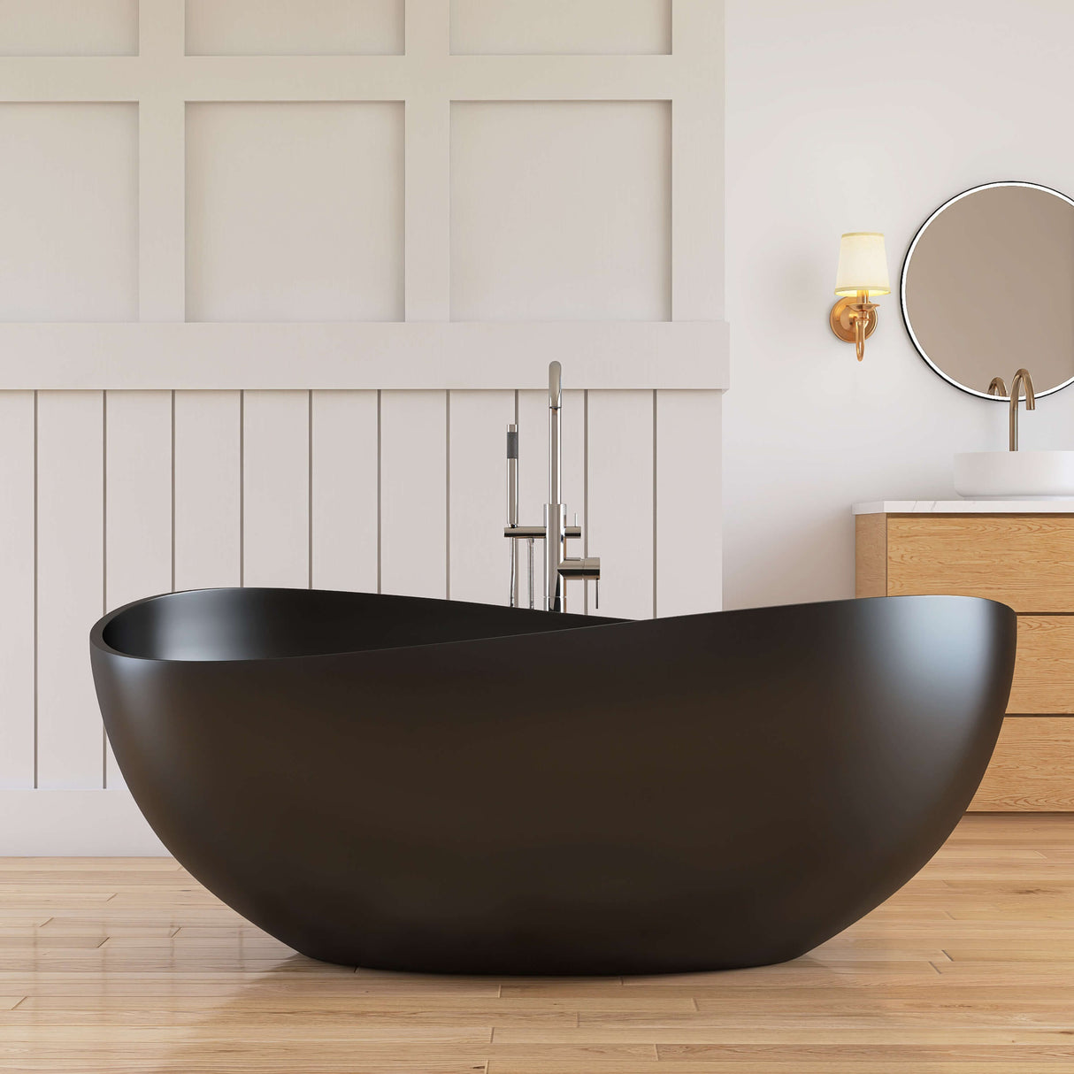 New England Home Goods Phuket 63" Freestanding Tub in Black - Stone Resin Solid Surface