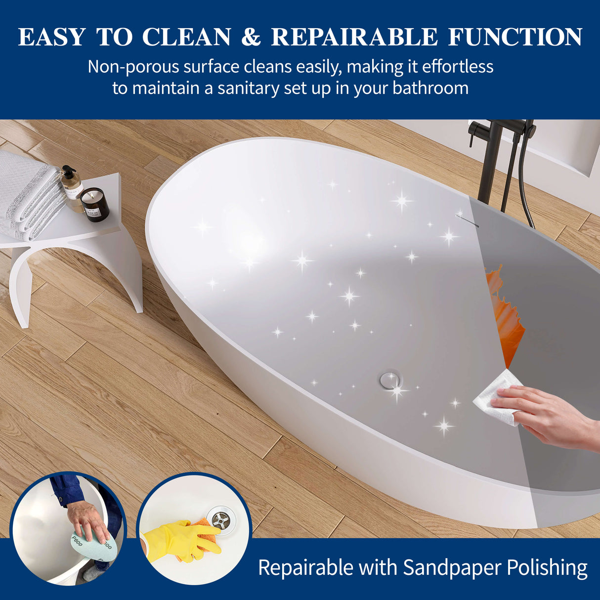 New England Home Goods La 59" Freestanding Tub in White - Stone Resin Solid Surface