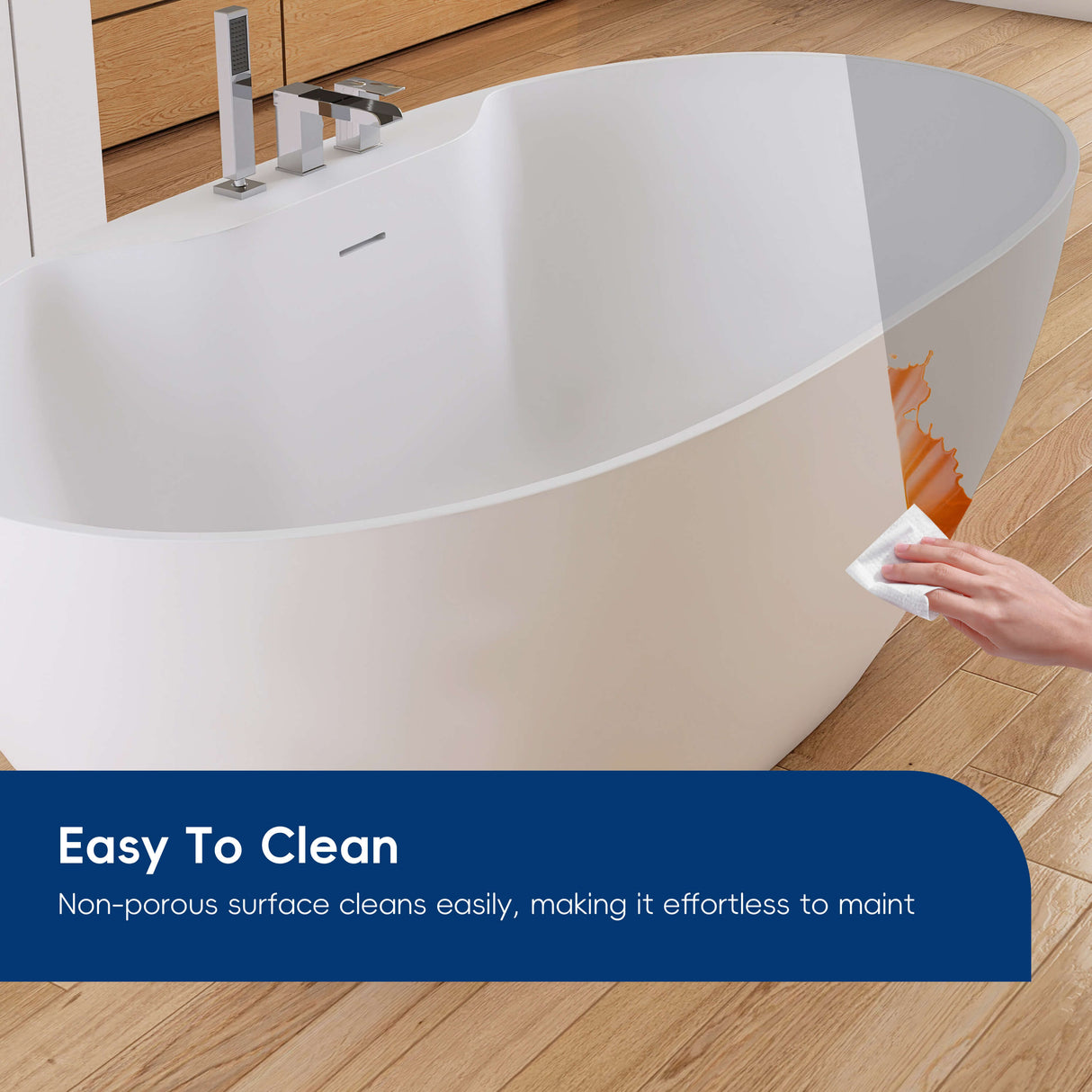 New England Home Goods Shishapangma 63" Freestanding Tub in White - Stone Resin Solid Surface