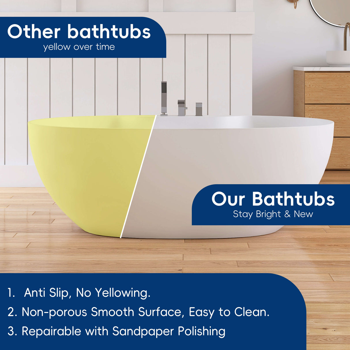 New England Home Goods Shishapangma 63" Freestanding Tub in White - Stone Resin Solid Surface