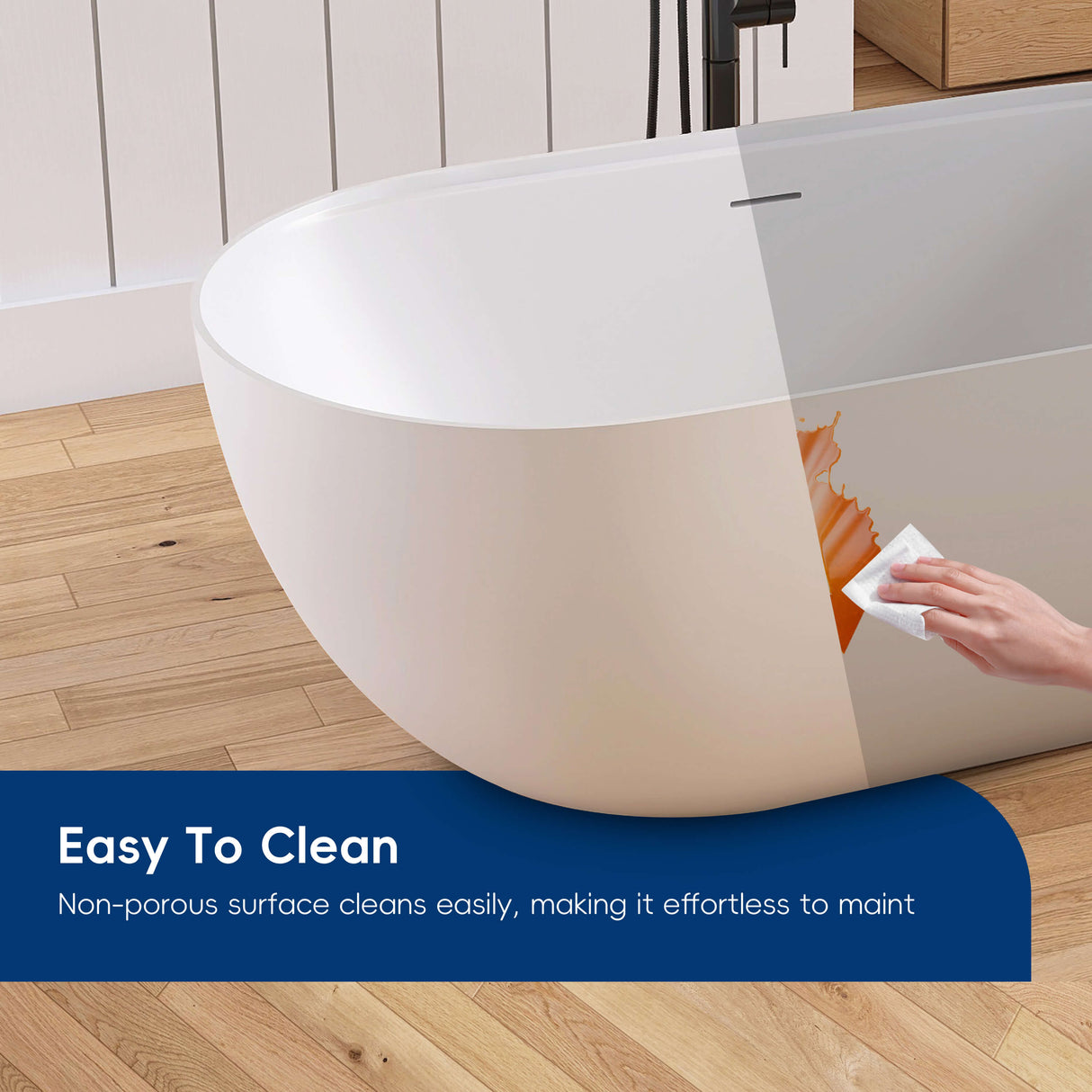 New England Home Goods Clearwater 59" Freestanding Tub in White - Stone Resin Solid Surface