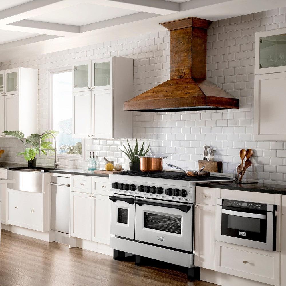 ZLINE Autograph Edition 48 in. 6.0 cu. ft. Legacy Dual Fuel Range with 7 Burner Gas Cooktop and 2 Electric Ovens in Stainless Steel and Matte Black Accents (RAZ-48-MB)