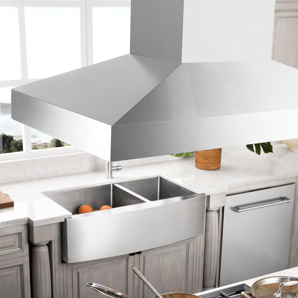 ZLINE Island Mount Range Hood in Stainless Steel with Built-in CrownSound Bluetooth Speakers (KL3iCRN-BT)