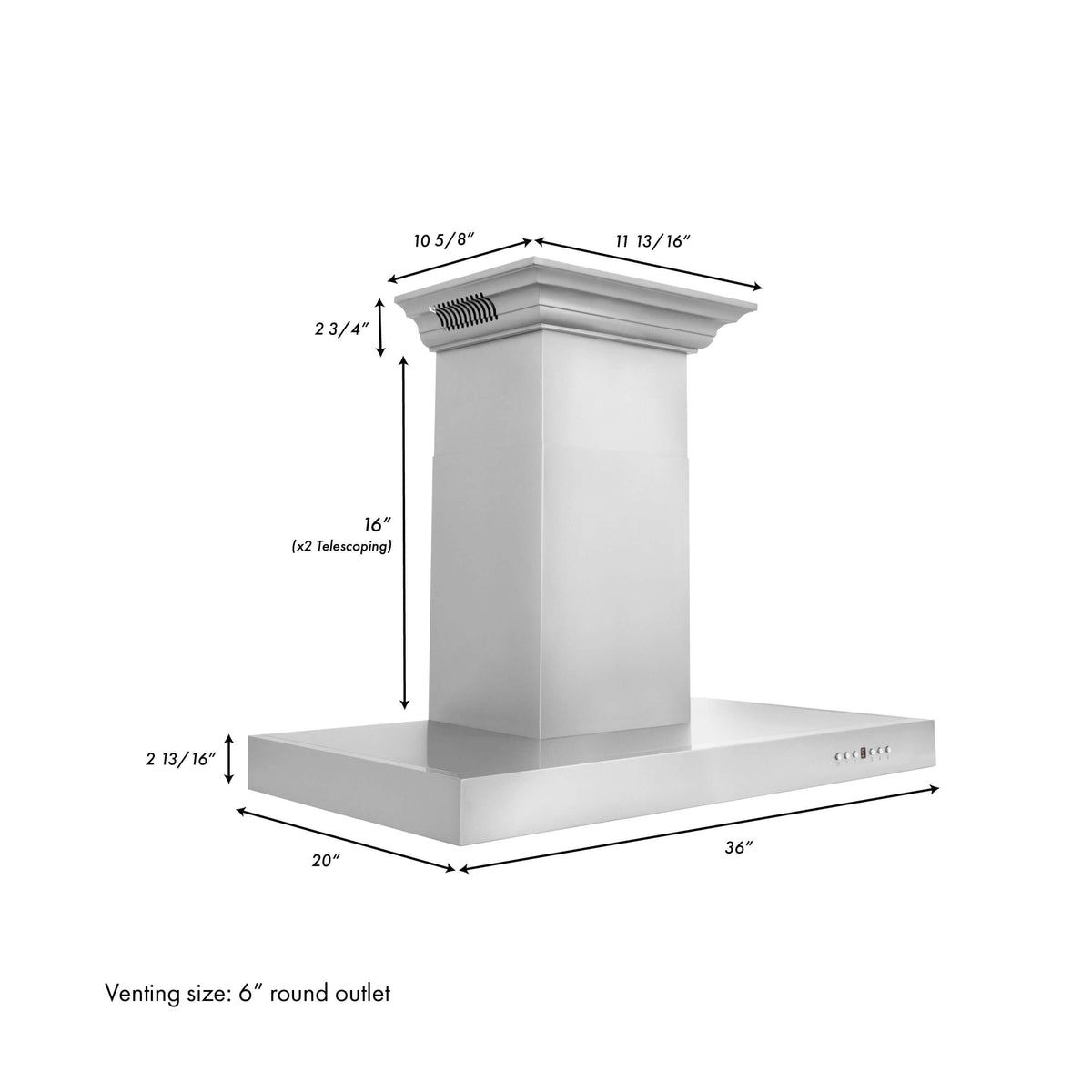 ZLINE Wall Mount Range Hood In Stainless Steel With Built-In CrownSound Bluetooth Speakers (KECRN-BT)