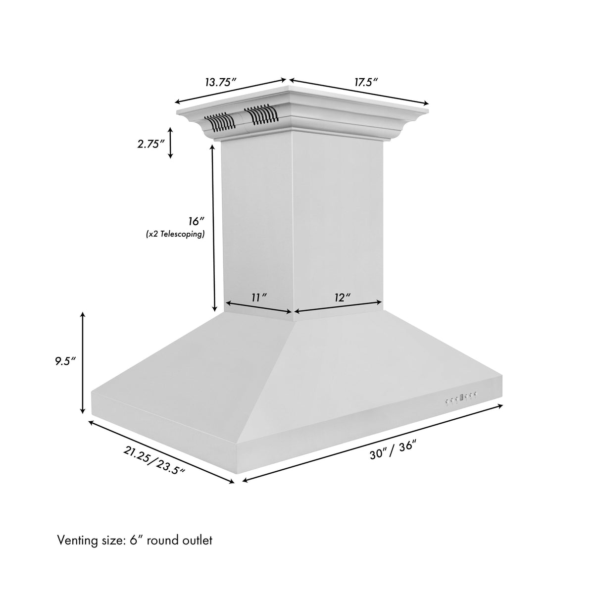 ZLINE Island Mount Range Hood in Stainless Steel with Built-in CrownSound Bluetooth Speakers (KL3iCRN-BT)