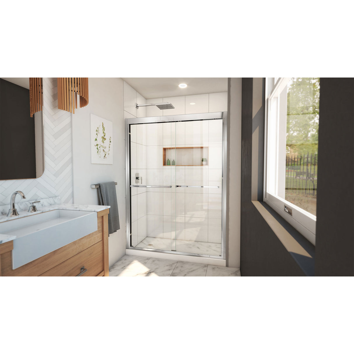 DreamLine Duet Plus 50-54 in. W x 72 in. H Semi-Frameless Bypass Sliding Shower Door in Chrome