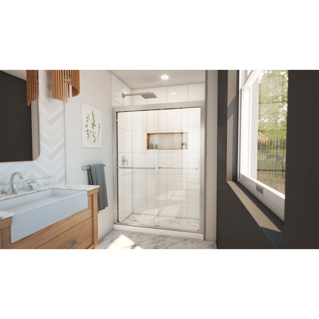 DreamLine Duet Plus 50-54 in. W x 72 in. H Semi-Frameless Bypass Sliding Shower Door in Brushed Nickel