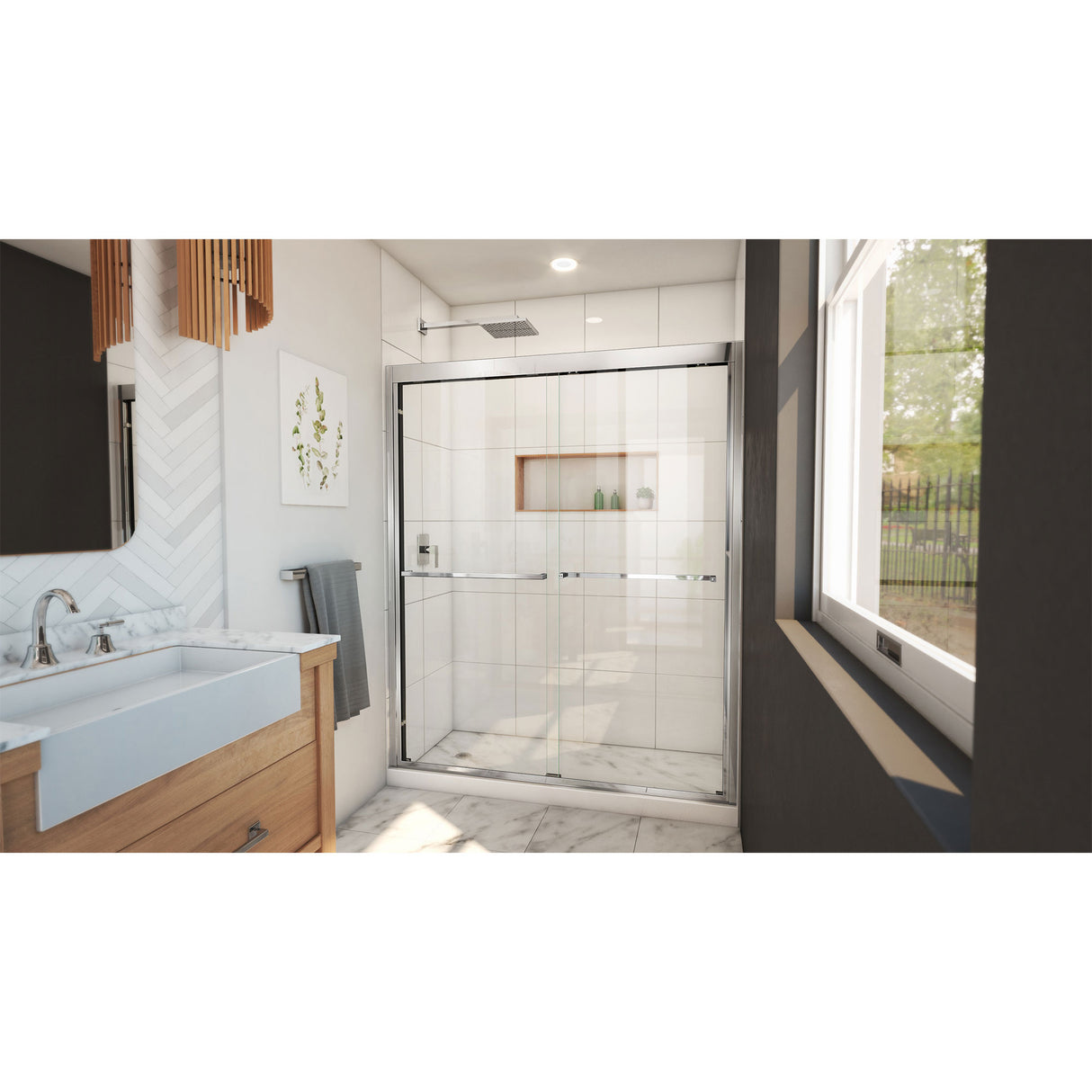 DreamLine Duet Plus 56-60 in. W x 72 in. H Semi-Frameless Bypass Sliding Shower Door in Chrome