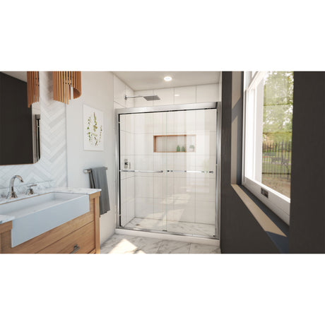 DreamLine Duet Plus 56-60 in. W x 72 in. H Semi-Frameless Bypass Sliding Shower Door in Chrome