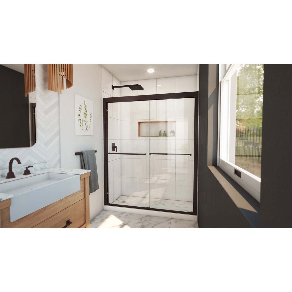 DreamLine Duet Plus 56-60 in. W x 72 in. H Semi-Frameless Bypass Sliding Shower Door in Oil Rubbed Bronze