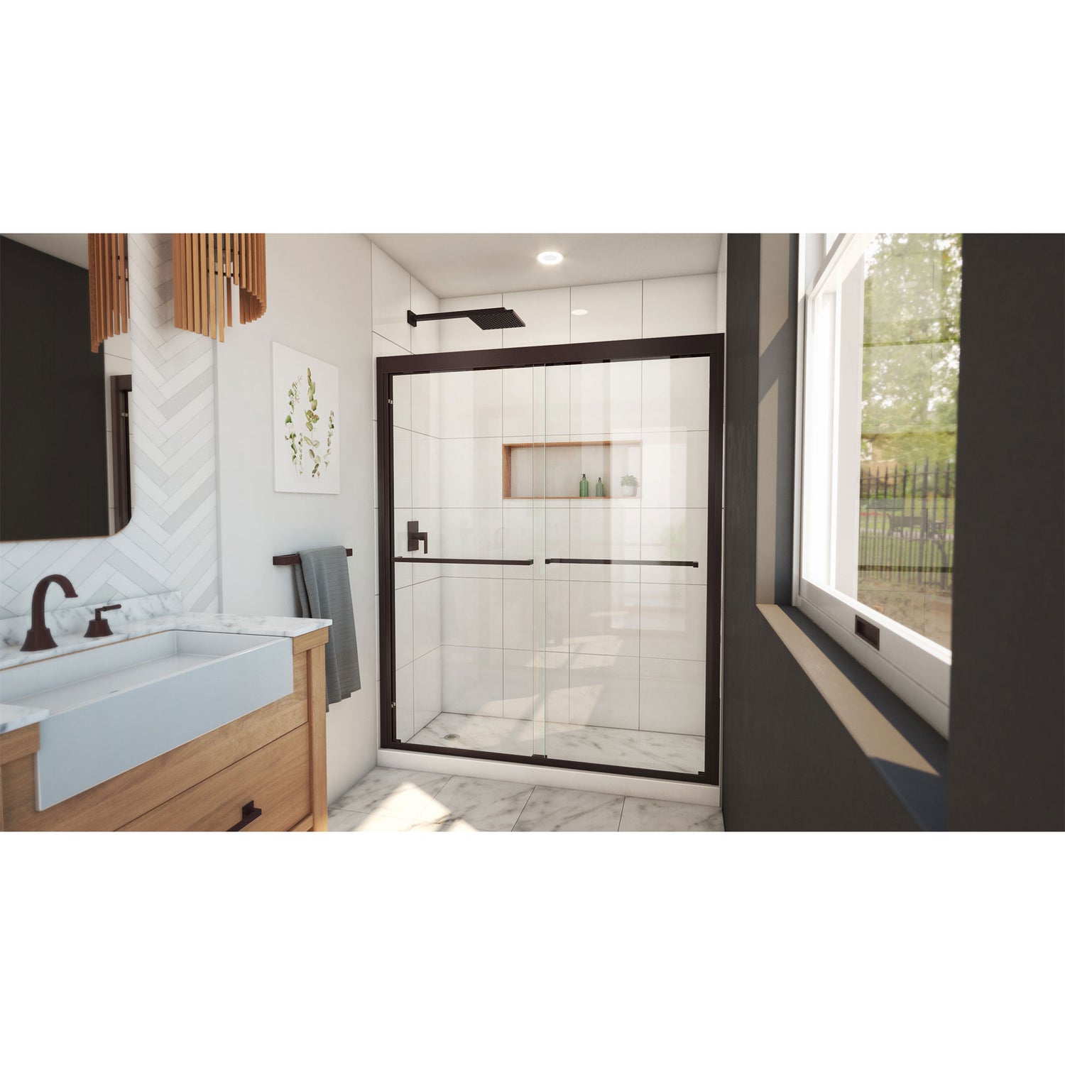 DreamLine Duet Plus 56-60 in. W x 72 in. H Semi-Frameless Bypass Sliding Shower Door in Oil Rubbed Bronze