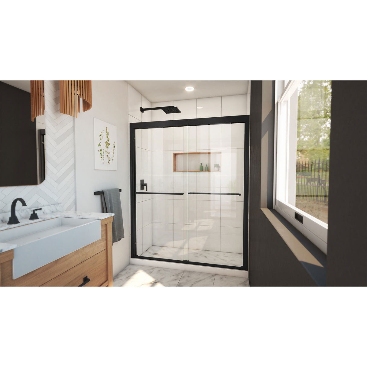 DreamLine Duet Plus 56-60 in. W x 72 in. H Semi-Frameless Bypass Sliding Shower Door in Satin Black