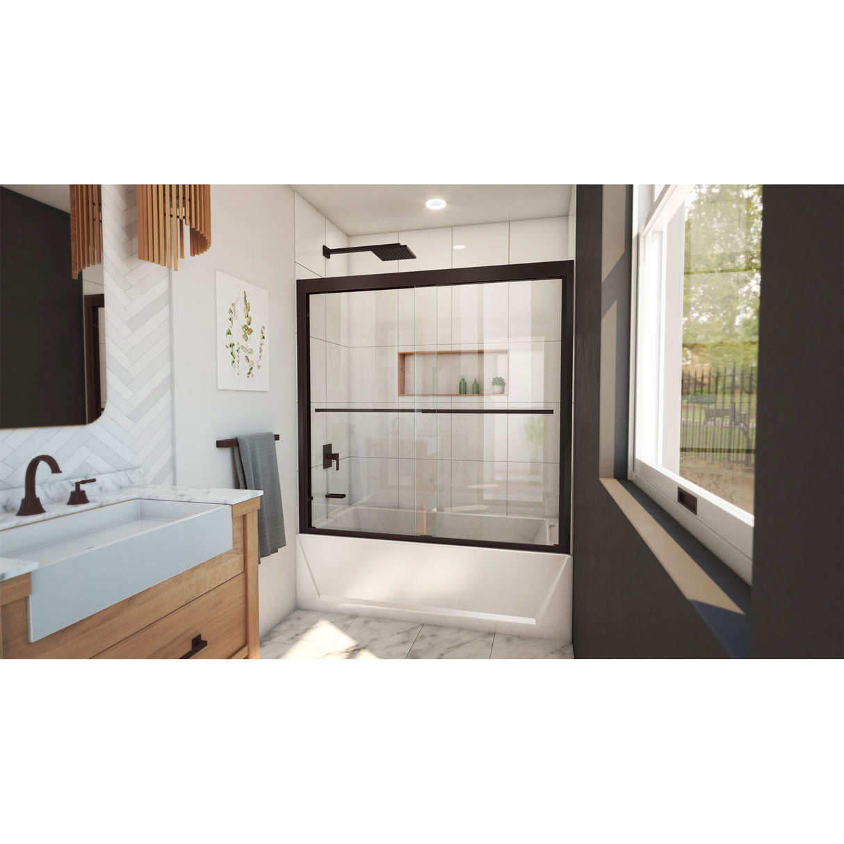 DreamLine Duet Plus 55-59 in. W x 58 in. H Semi-Frameless Bypass Sliding Tub Door in Oil Rubbed Bronze