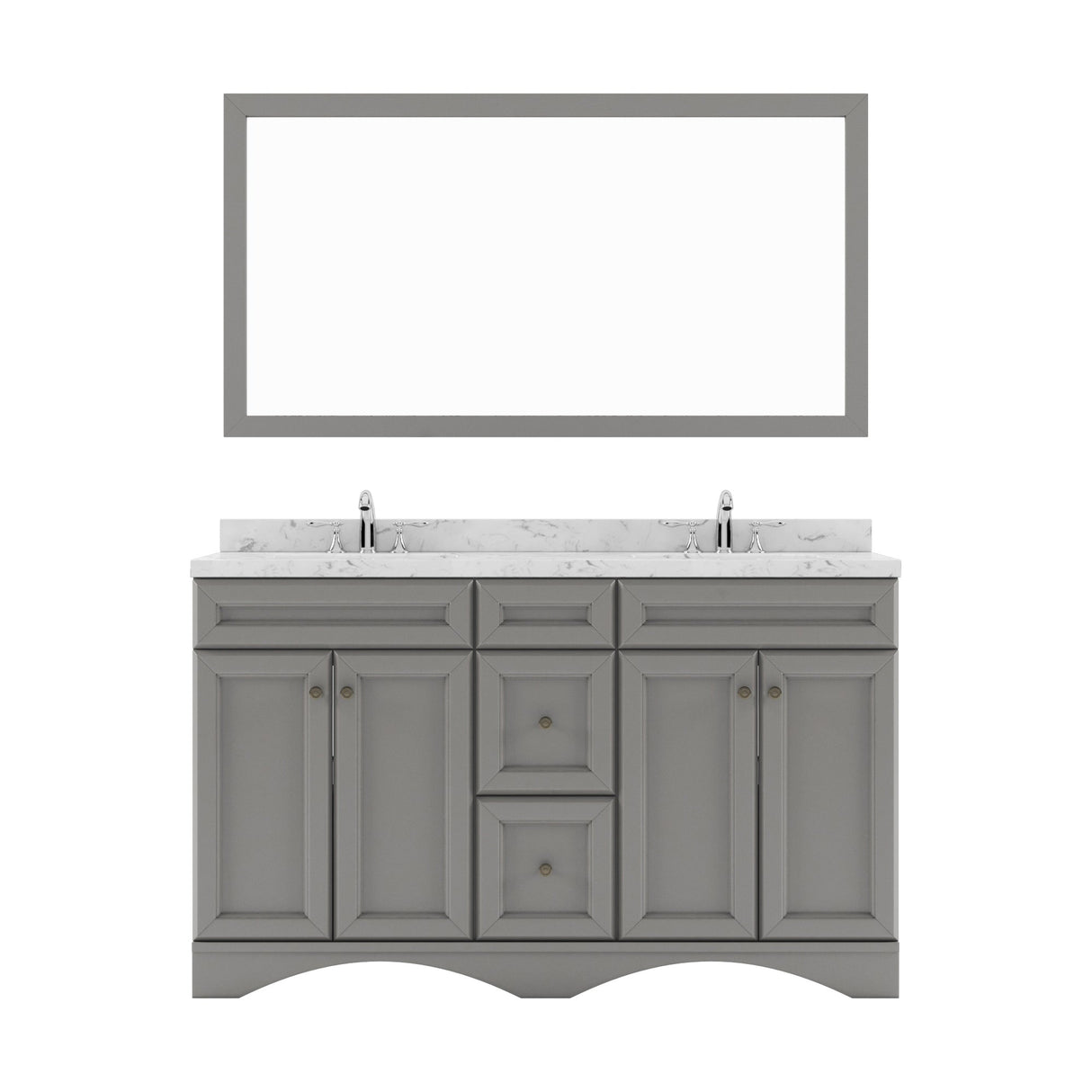 Virtu USA Talisa 60" Double Bath Vanity in White with White Quartz Top and Round Sinks with Matching Mirror - Luxe Bathroom Vanities