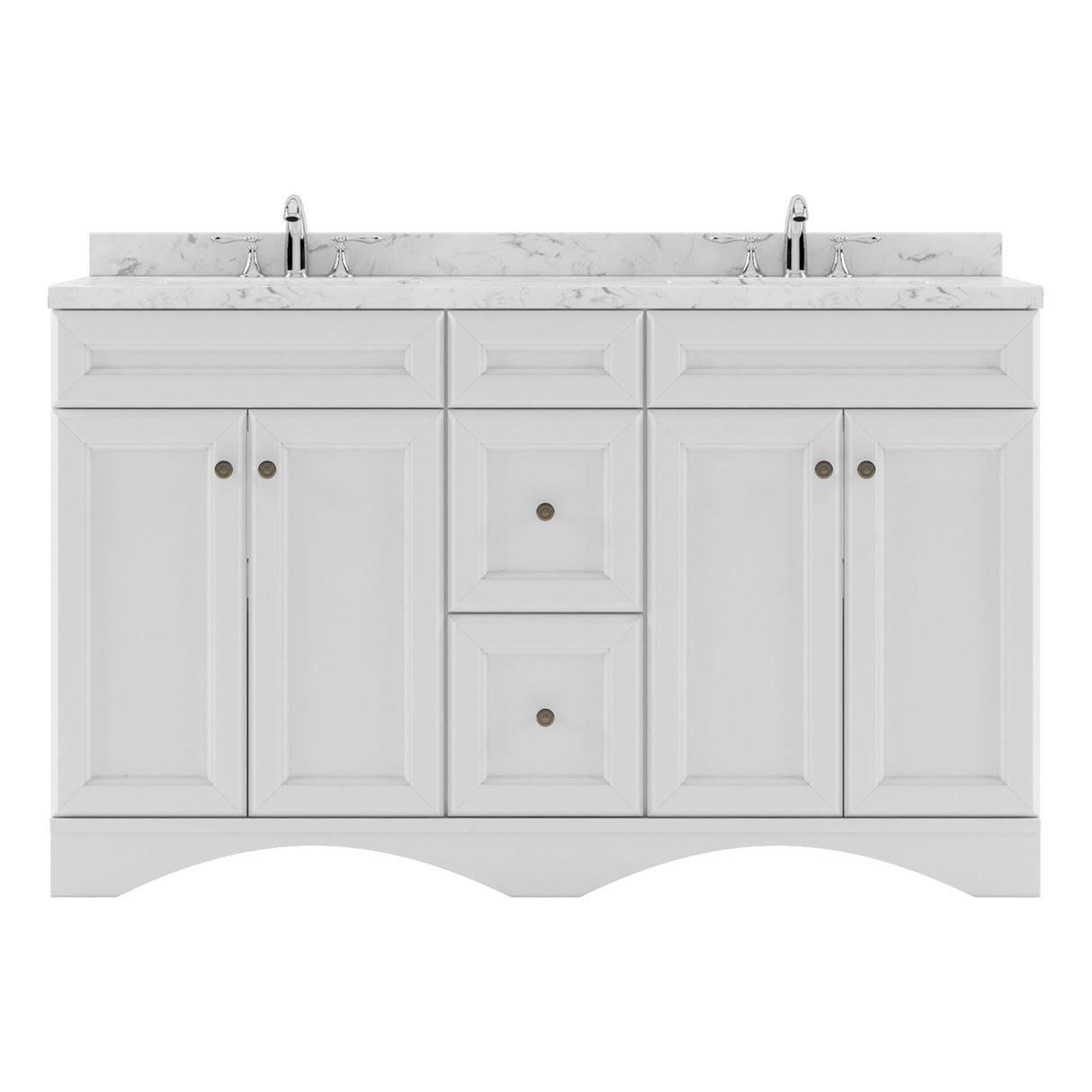 Virtu USA Talisa 60" Double Bath Vanity in White with White Quartz Top and Square Sinks with Polished Chrome Faucets with Matching Mirror