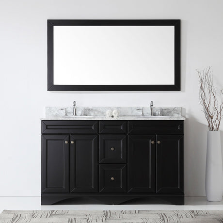 Virtu USA Talisa 60" Double Bath Vanity with White Marble Top and Round Sinks with Brushed Nickel Faucets with Matching Mirror