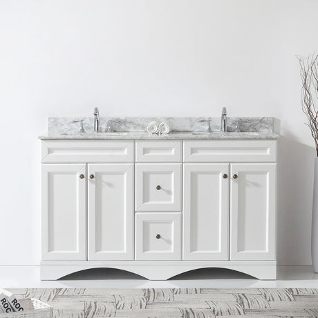 Virtu USA Talisa 60" Double Bath Vanity in White with White Marble Top and Square Sinks with Brushed Nickel Faucets