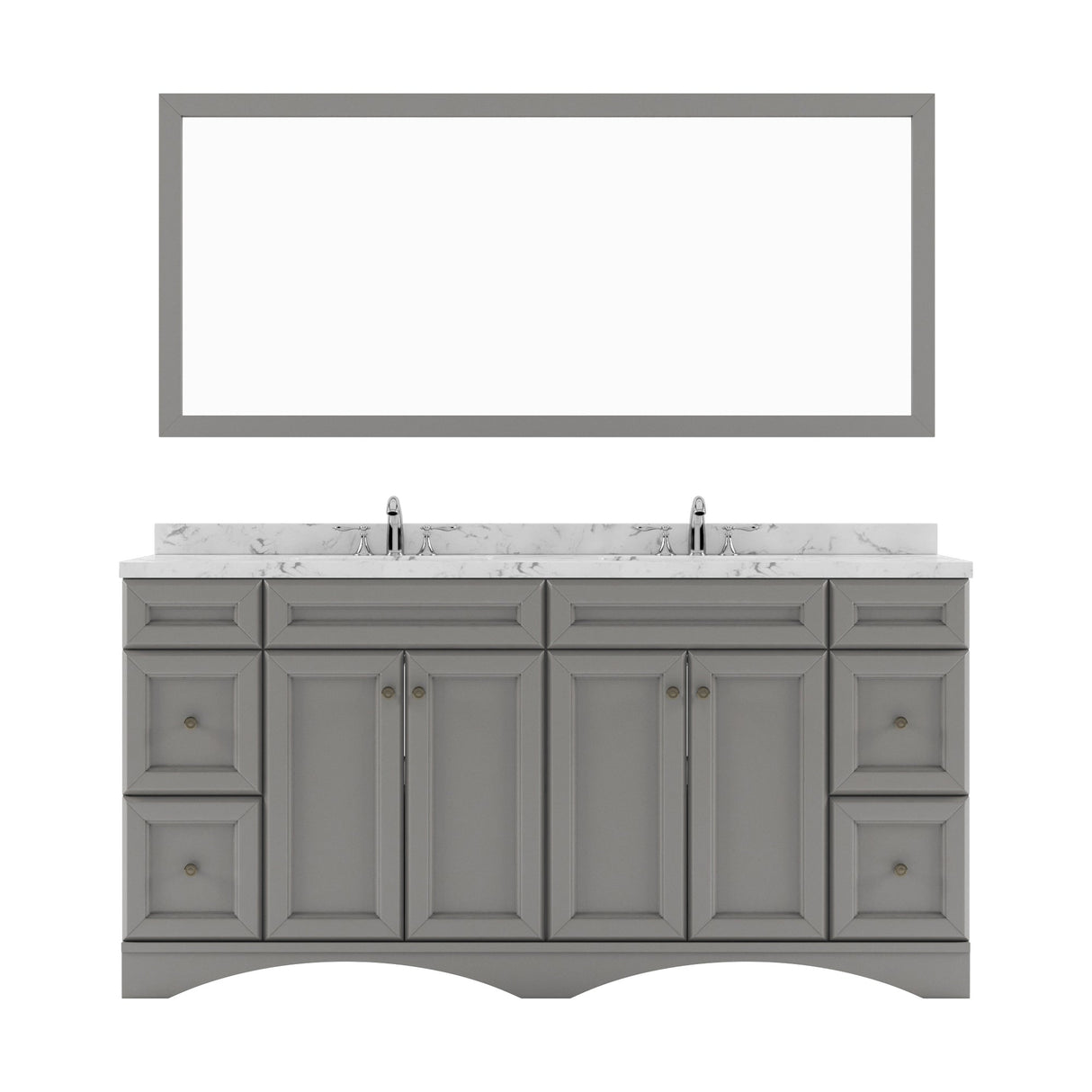 Virtu USA Talisa 72" Double Bath Vanity in White with White Quartz Top and Round Sinks with Brushed Nickel Faucets with Matching Mirror - Luxe Bathroom Vanities
