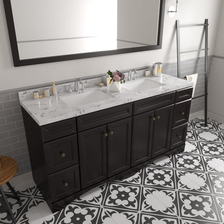 Virtu USA Talisa 72" Double Bath Vanity with White Quartz Top and Square Sinks with Brushed Nickel Faucets with Matching Mirror