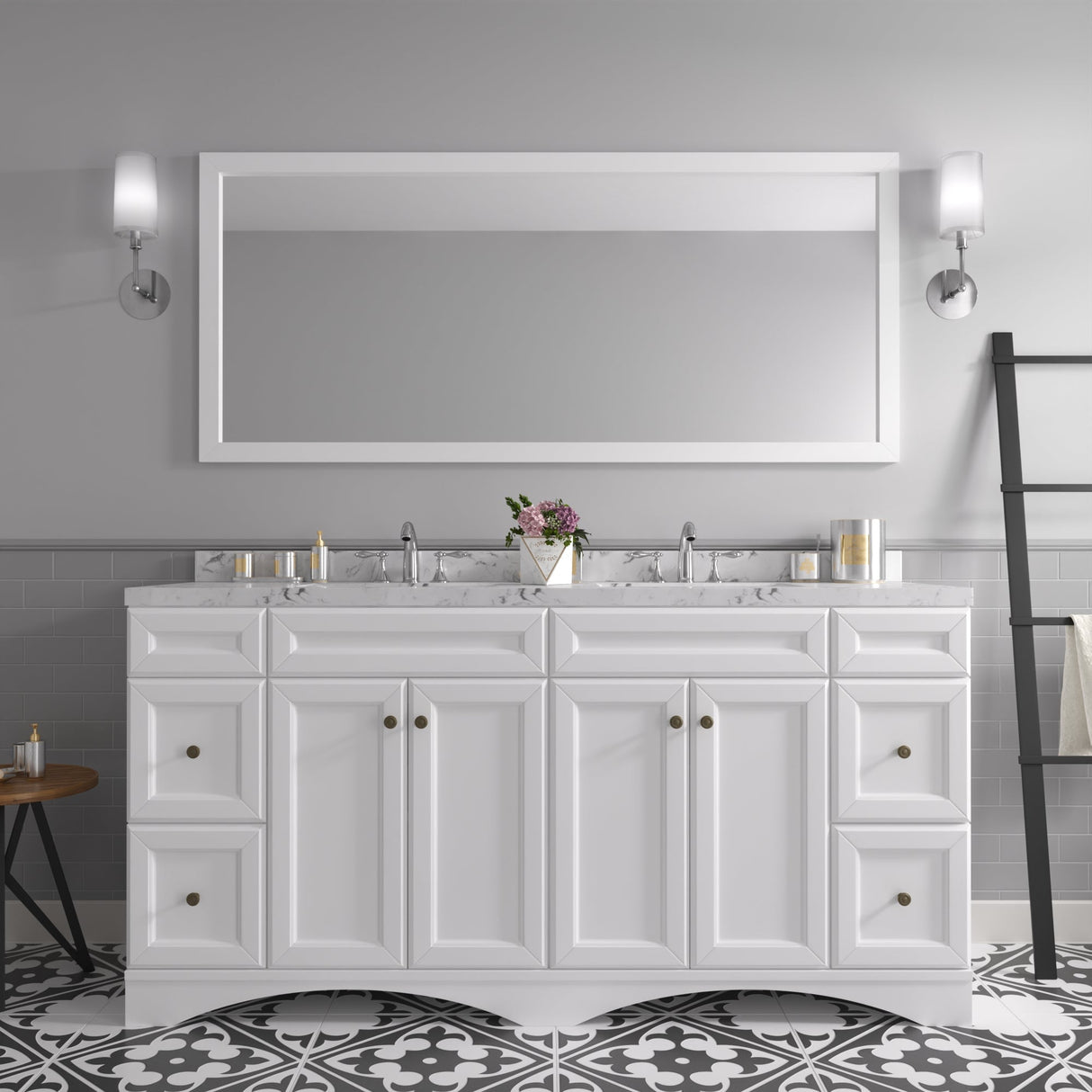 Virtu USA Talisa 72" Double Bath Vanity with White Quartz Top and Square Sinks with Matching Mirror