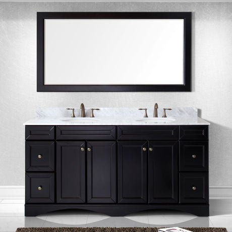 Virtu USA Talisa 72" Double Bath Vanity with White Marble Top and Round Sinks with Matching Mirror