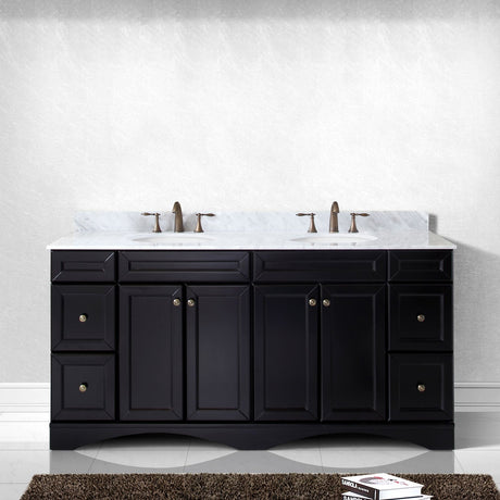Virtu USA Talisa 72" Double Bath Vanity with White Marble Top and Round Sinks with Polished Chrome Faucets