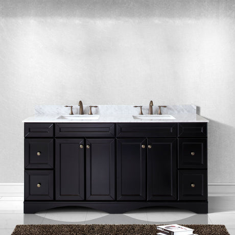 Virtu USA Talisa 72" Double Bath Vanity with White Marble Top and Square Sinks with Polished Chrome Faucets