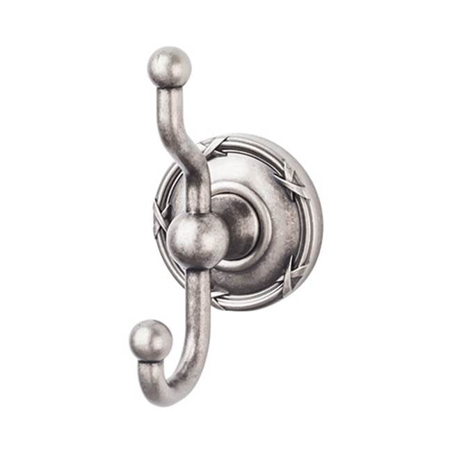 Top Knobs ED2E Edwardian Bath Double Hook  - Ribbon Backplate - Antique Pewter