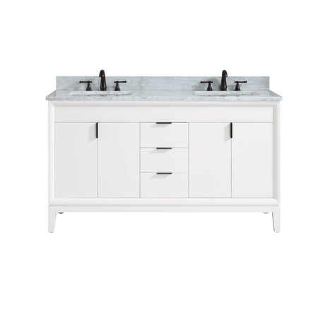 Avanity Emma 61 in. Vanity Combo in White with Carrara White Marble Top