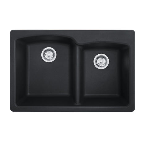 FRANKE EOOX33229-1 Ellipse 33.0-in. x 22.0-in. Onyx Granite Dual Mount Double Bowl Kitchen Sink - EOOX33229-1 In Onyx