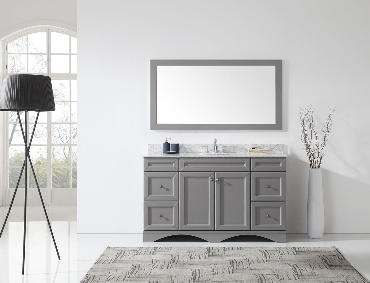 Virtu USA Talisa 60" Single Bath Vanity with White Marble Top and Round Sink with Polished Chrome Faucet with Matching Mirror