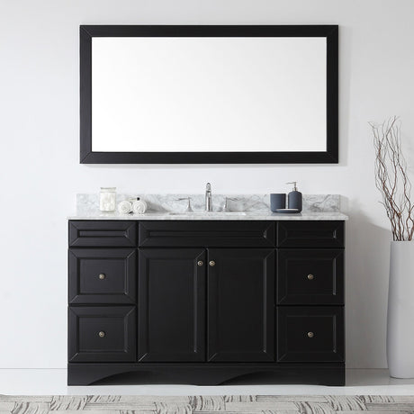 Virtu USA Talisa 60" Single Bath Vanity with White Marble Top and Square Sink with Brushed Nickel Faucet with Matching Mirror