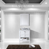 Virtu USA Winterfell 30" Single Bath Vanity with White Marble Top and Round Sink with Matching Mirror