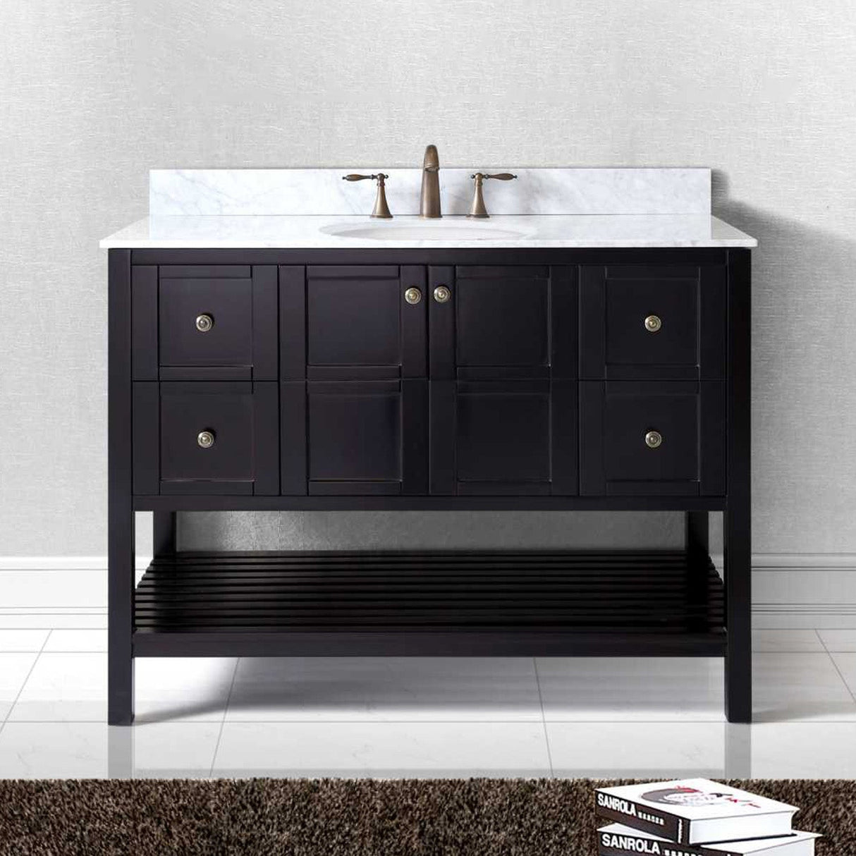 Virtu USA Winterfell 48" Single Bath Vanity with White Marble Top and Round Sink with Brushed Nickel Faucet