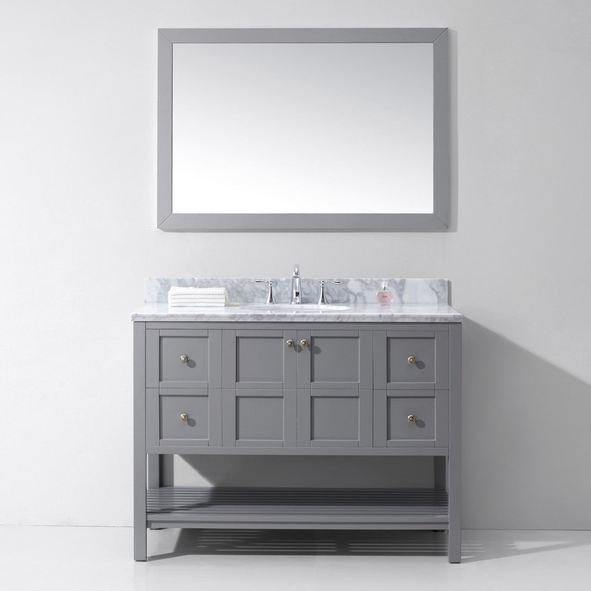Virtu USA Winterfell 48" Single Bath Vanity with White Marble Top and Round Sink with Brushed Nickel Faucet