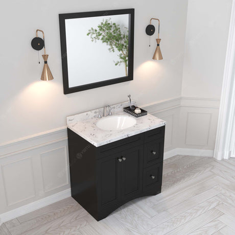 Virtu USA Elise 36" Single Bath Vanity with White Quartz Top and Round Sink with Polished Chrome Faucet with Matching Mirror