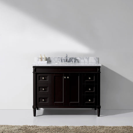 Virtu USA Tiffany 48" Single Bath Vanity with White Marble Top and Round Sink with Matching Mirror