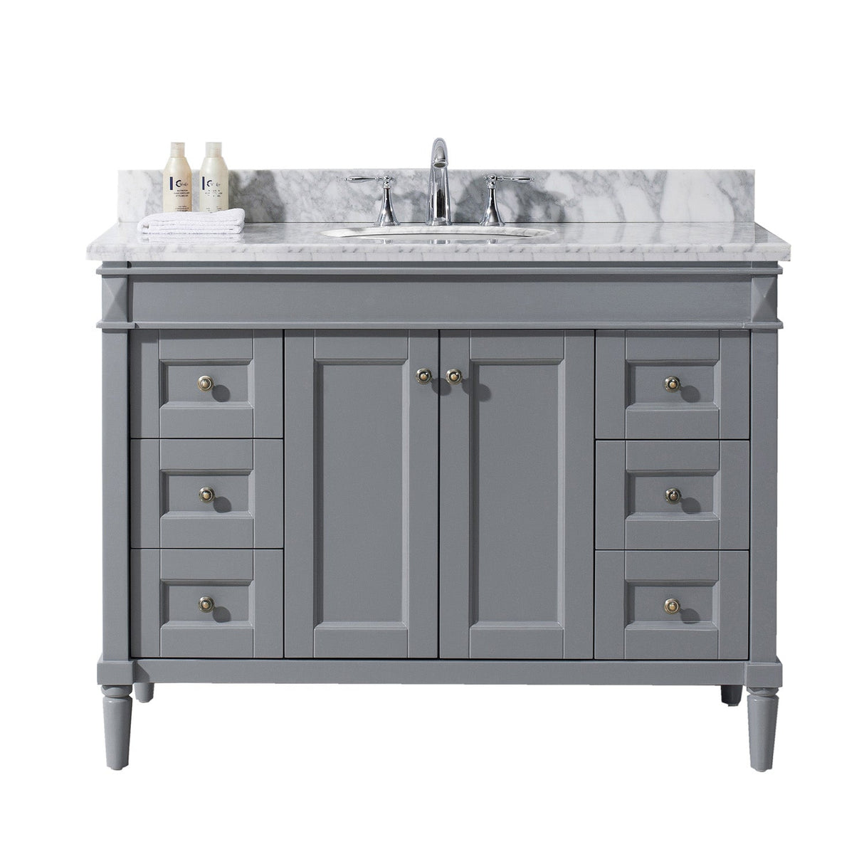 Virtu USA Tiffany 48" Single Bath Vanity in Grey with Marble Top and Round Sink - Luxe Bathroom Vanities Luxury Bathroom Fixtures Bathroom Furniture