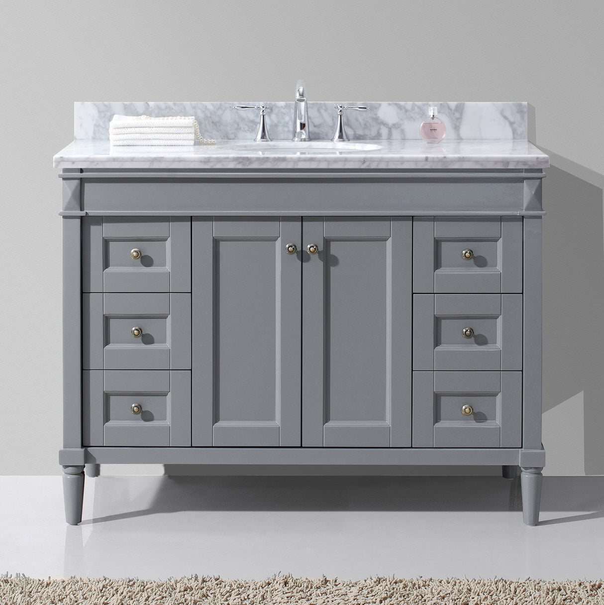 Virtu USA Tiffany 48" Single Bath Vanity in Gray with White Marble Top and Round Sink