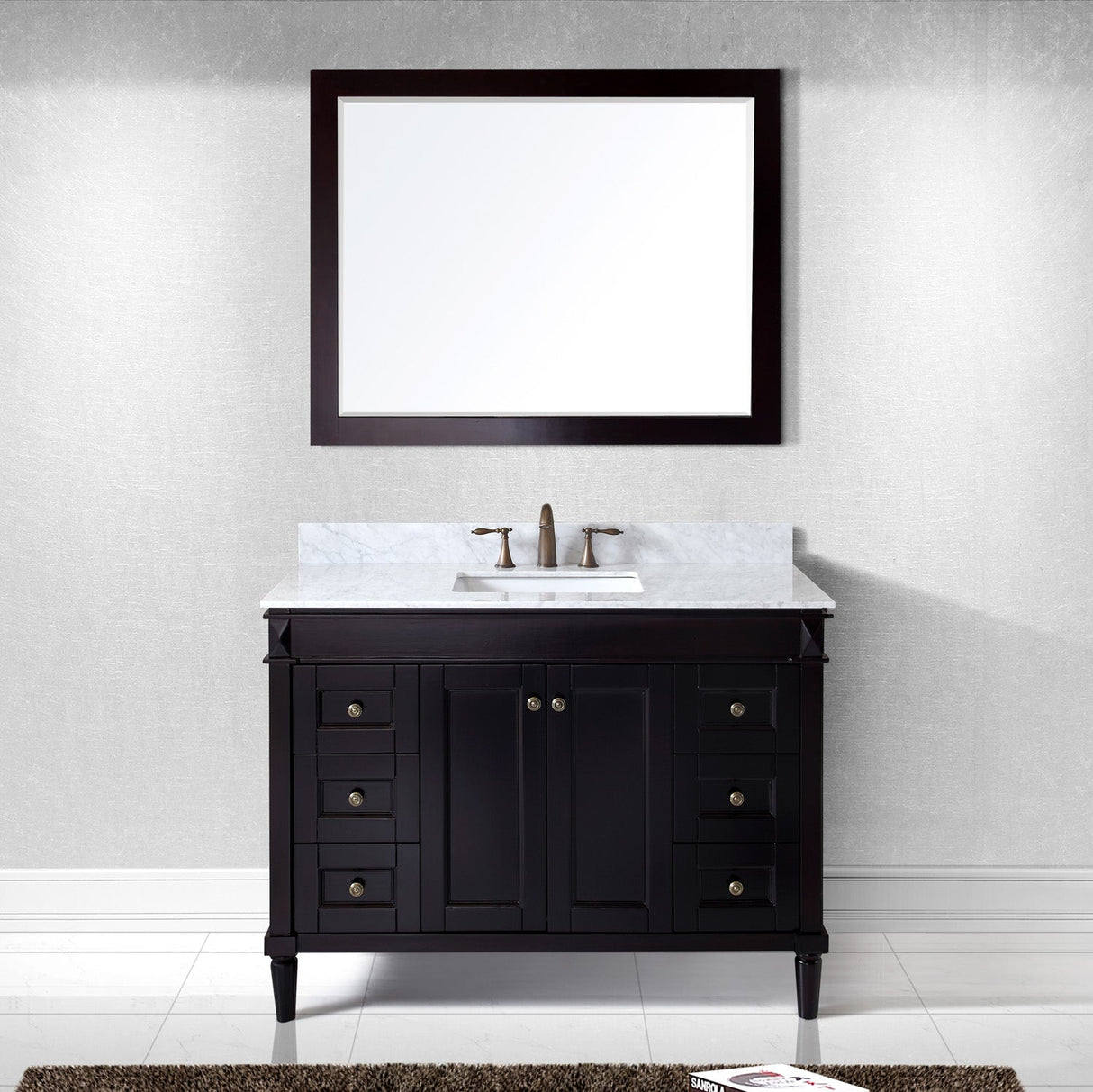 Virtu USA Tiffany 48" Single Bath Vanity with White Marble Top and Square Sink with Matching Mirror