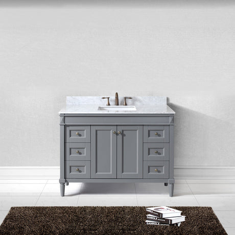 Virtu USA Tiffany 48" Single Bath Vanity in Gray with White Marble Top and Square Sink with Polished Chrome Faucet